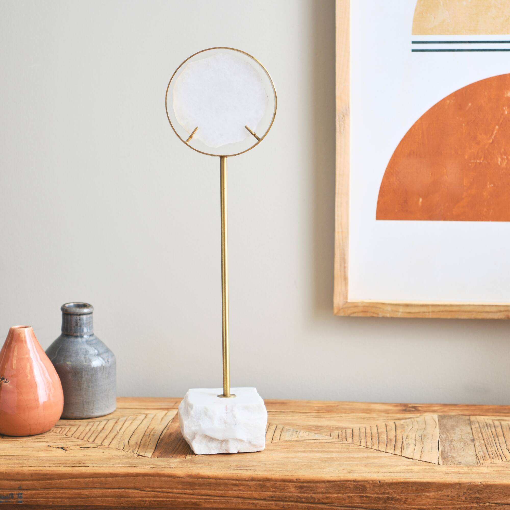 Hello Honey® 18" White Decorative Agate Accent on Metal & Marble Stand